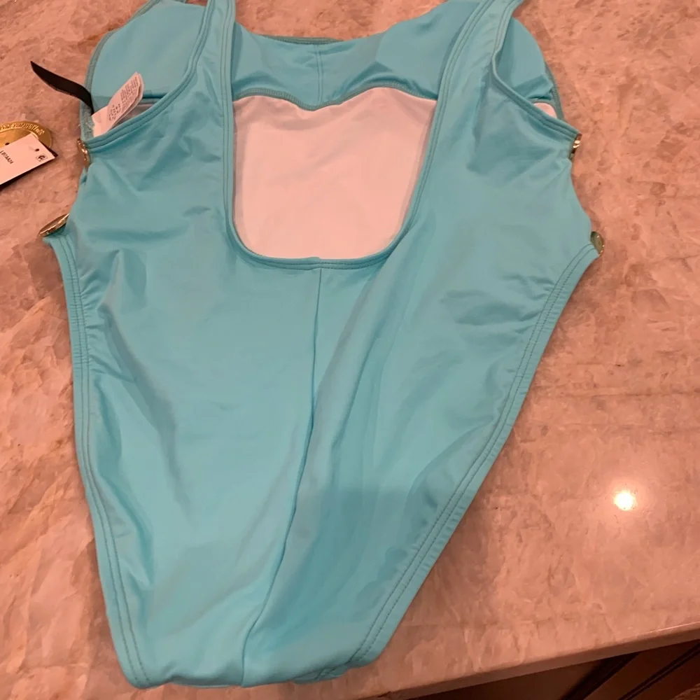 NWT La Blanca Ice Blue 2-Button High Leg‎ onepiece